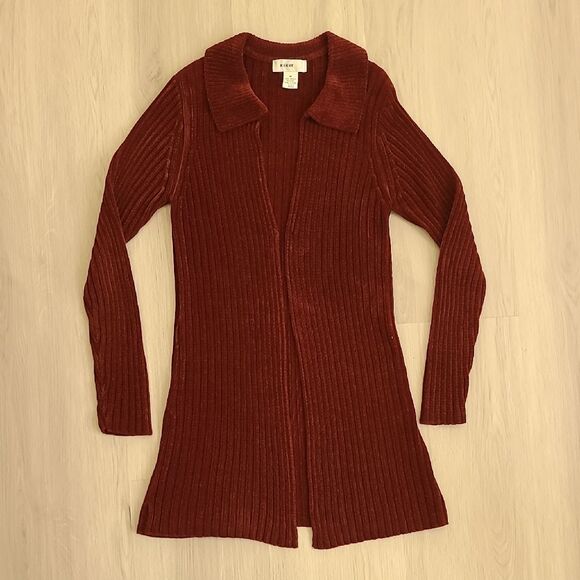 Kikit Red Open Front Cardigan Sweater Medium Collar Women's Ribbed Knit Women's - Picture 1 of 4